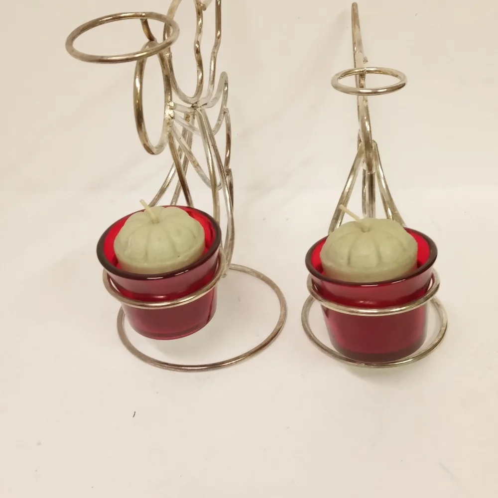 2 Angel Cherub Figurine Goldtone Wire Metal Tealight, Candles